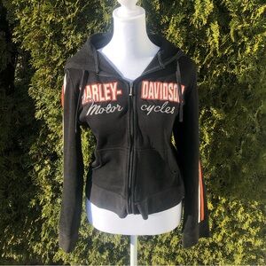 Harley-Davidson Black Hoodie with Orange and White Stripes